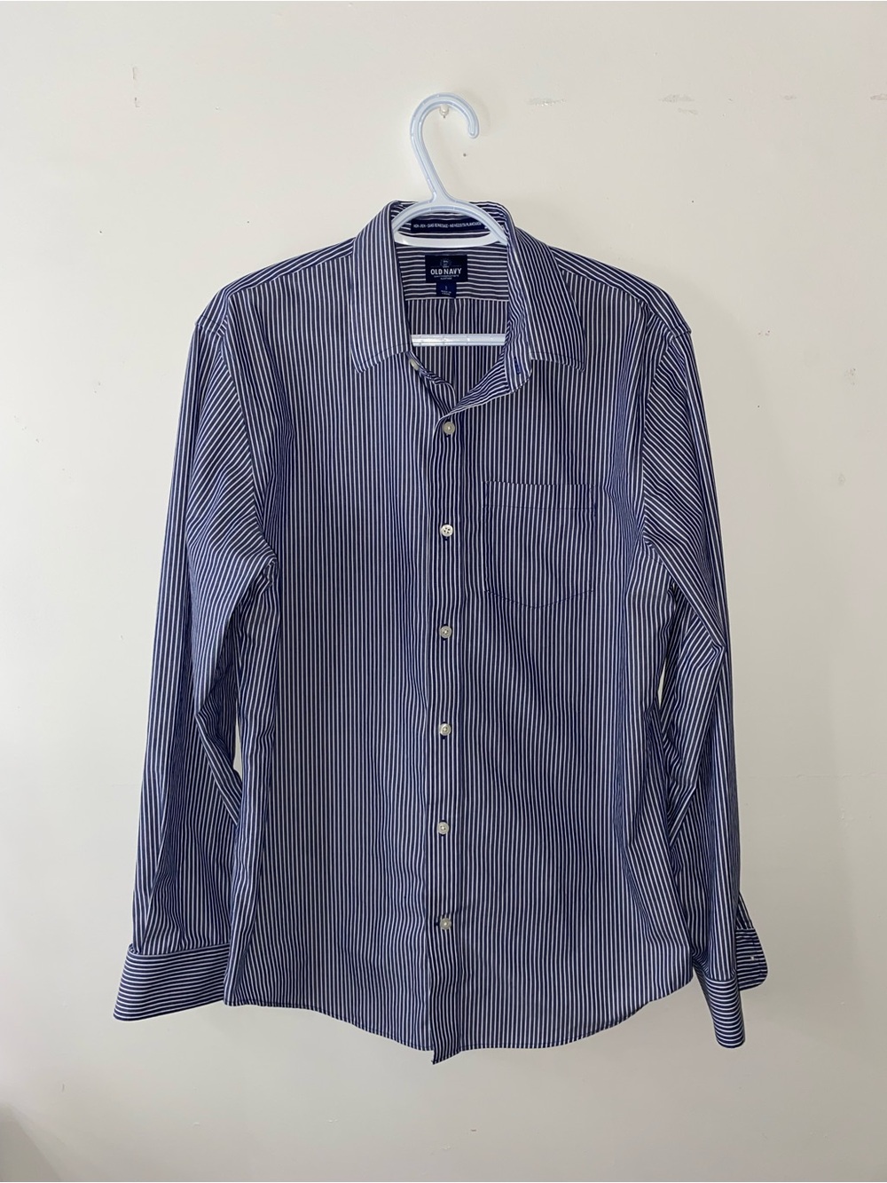 Old Navy Men’s Navy and White Striped Dress Shirt